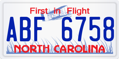 NC license plate ABF6758