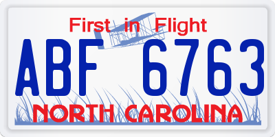 NC license plate ABF6763