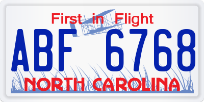 NC license plate ABF6768