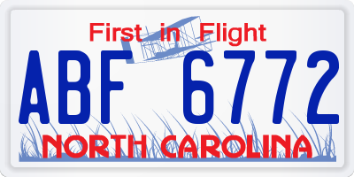 NC license plate ABF6772