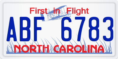 NC license plate ABF6783