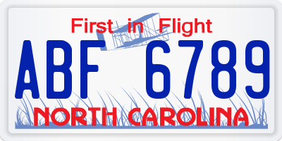 NC license plate ABF6789