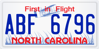 NC license plate ABF6796