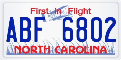 NC license plate ABF6802