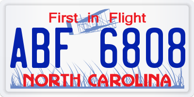 NC license plate ABF6808