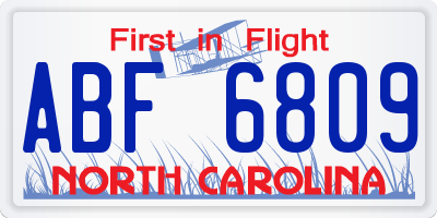 NC license plate ABF6809