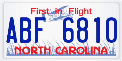 NC license plate ABF6810