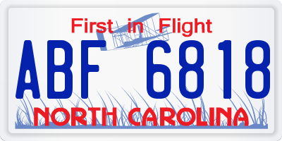 NC license plate ABF6818