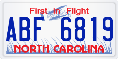 NC license plate ABF6819