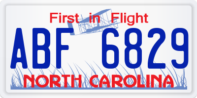 NC license plate ABF6829