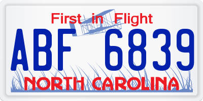 NC license plate ABF6839