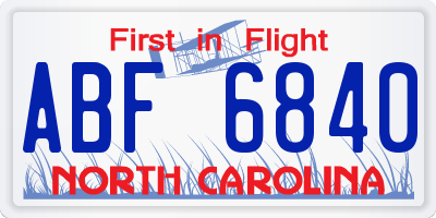 NC license plate ABF6840