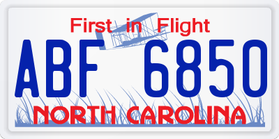 NC license plate ABF6850