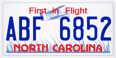 NC license plate ABF6852