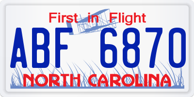 NC license plate ABF6870