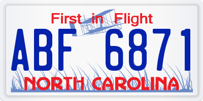NC license plate ABF6871