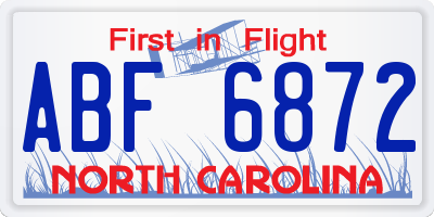 NC license plate ABF6872