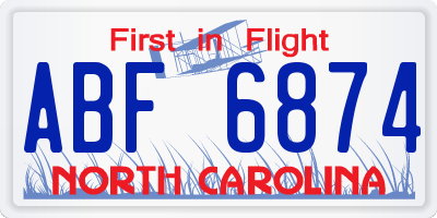 NC license plate ABF6874
