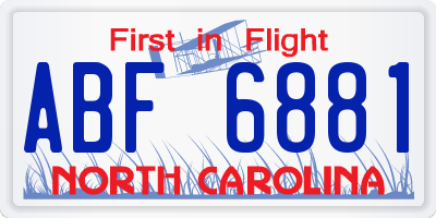 NC license plate ABF6881