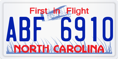NC license plate ABF6910