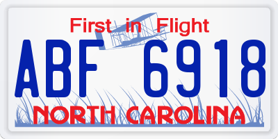 NC license plate ABF6918