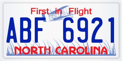 NC license plate ABF6921