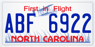 NC license plate ABF6922