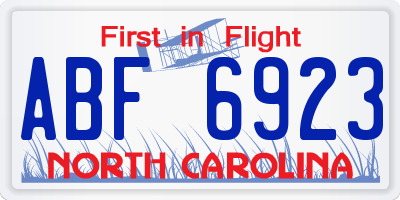 NC license plate ABF6923