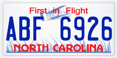 NC license plate ABF6926
