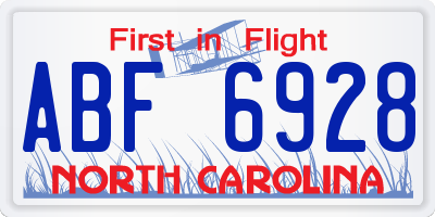 NC license plate ABF6928