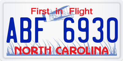 NC license plate ABF6930