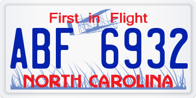 NC license plate ABF6932