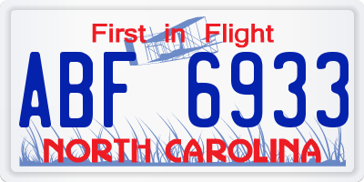 NC license plate ABF6933