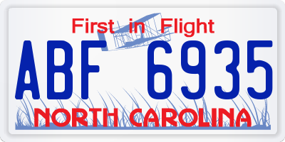 NC license plate ABF6935