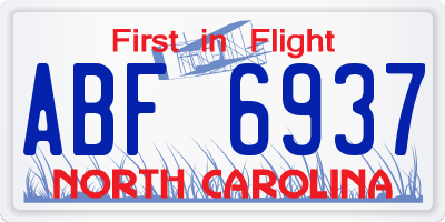 NC license plate ABF6937