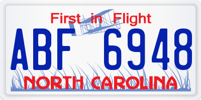 NC license plate ABF6948