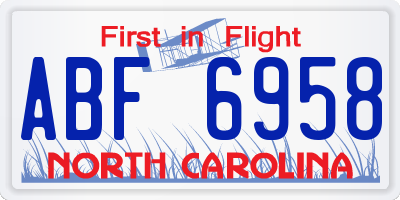 NC license plate ABF6958