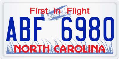 NC license plate ABF6980