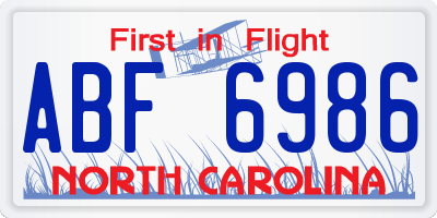 NC license plate ABF6986
