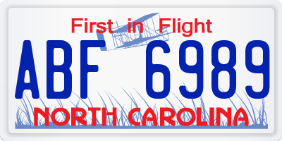 NC license plate ABF6989