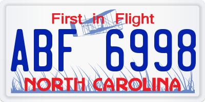 NC license plate ABF6998