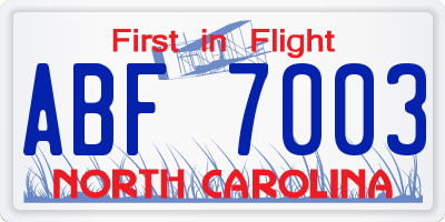 NC license plate ABF7003
