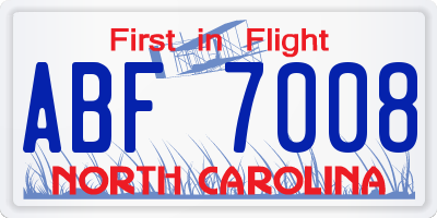 NC license plate ABF7008