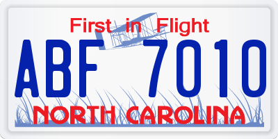 NC license plate ABF7010