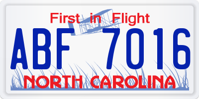 NC license plate ABF7016