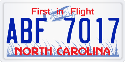 NC license plate ABF7017