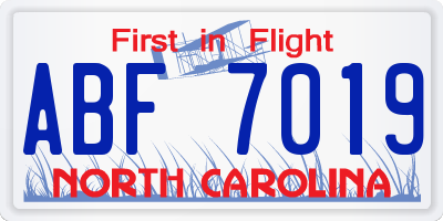 NC license plate ABF7019