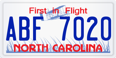 NC license plate ABF7020