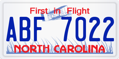 NC license plate ABF7022