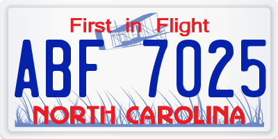 NC license plate ABF7025